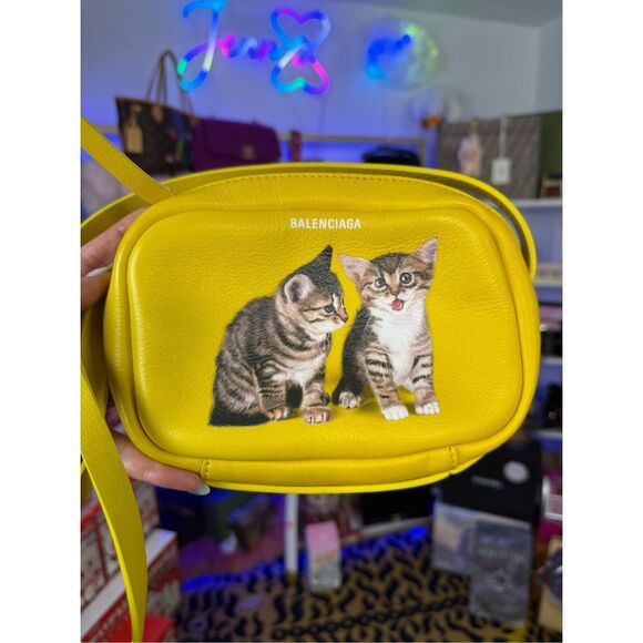 Balenciaga 2018 Cats Everyday XS Camera Bag Yellow Leather Crossbody